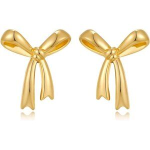14K Gold Plated Bow Stud Earrings – Minimalist Design, Elegant & Timeless